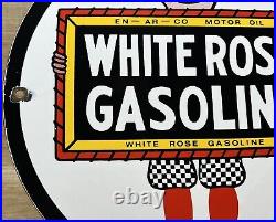 Vintage White Rose Gasoline Porcelain Sign Gas Station Pump Plate Motor Oil