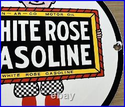 Vintage White Rose Gasoline Porcelain Sign Gas Station Pump Plate Motor Oil