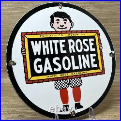 Vintage White Rose Gasoline Porcelain Sign Gas Station Pump Plate Motor Oil