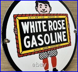 Vintage White Rose Gasoline Porcelain Sign Gas Station Pump Plate Motor Oil