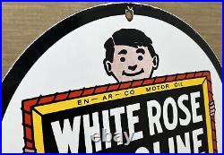 Vintage White Rose Gasoline Porcelain Sign Gas Station Pump Plate Motor Oil