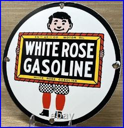 Vintage White Rose Gasoline Porcelain Sign Gas Station Pump Plate Motor Oil