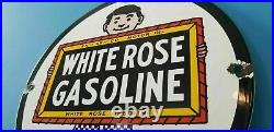Vintage White Rose Gasoline Porcelain Slate Boy Gas Service Station Pump Sign