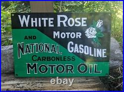 Vintage White Rose Motor Oil Porcelain Metal Gas Station Sign 12 X 8