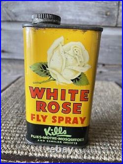 Vintage White Rose Oil Can Fly Spray 8 Oz. Tin Advertising White Rose