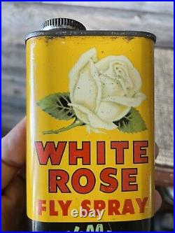 Vintage White Rose Oil Can Fly Spray 8 Oz. Tin Advertising White Rose