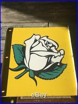 Vintage White Rose Oil Sign Original Porcelain