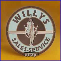 Vintage Willys Brown Gasoline-porcelain Gas Service Station Auto Pump Plate Sign