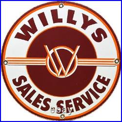 Vintage Willys Porcelain Sign Sales Service Gas Oil Pump Plate Dealership Knight