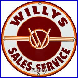 Vintage Willys Porcelain Sign Sales Service Gas Oil Pump Plate Dealership Knight