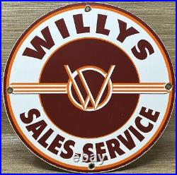 Vintage Willys Porcelain Sign Sales Service Gas Oil Pump Plate Dealership Knight