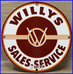 Vintage Willys Porcelain Sign Sales Service Gas Oil Pump Plate Dealership Knight