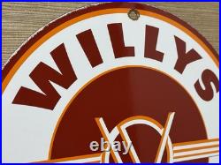 Vintage Willys Porcelain Sign Sales Service Gas Oil Pump Plate Dealership Knight