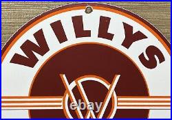 Vintage Willys Porcelain Sign Sales Service Gas Oil Pump Plate Dealership Knight