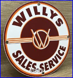 Vintage Willys Porcelain Sign Sales Service Gas Oil Pump Plate Dealership Knight