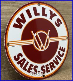 Vintage Willys Porcelain Sign Sales Service Gas Oil Pump Plate Dealership Knight