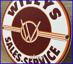 Vintage Willys Porcelain Sign Sales Service Gas Oil Pump Plate Dealership Knight