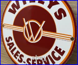 Vintage Willys Porcelain Sign Sales Service Gas Oil Pump Plate Dealership Knight