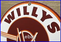 Vintage Willys Porcelain Sign Sales Service Gas Oil Pump Plate Dealership Knight