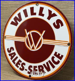 Vintage Willys Porcelain Sign Sales Service Gas Oil Pump Plate Dealership Knight