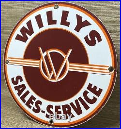 Vintage Willys Porcelain Sign Sales Service Gas Oil Pump Plate Dealership Knight