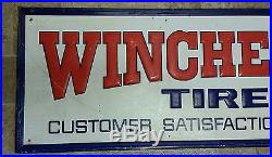 Vintage Winchester Embossed Metal Advertising Gas Oil Tire Sign Large 54