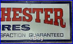 Vintage Winchester Embossed Metal Advertising Gas Oil Tire Sign Large 54