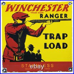Vintage Winchester Porcelain Sign, Ammo, 12 Gauge Shells, Bird Hunting, Shot Gun