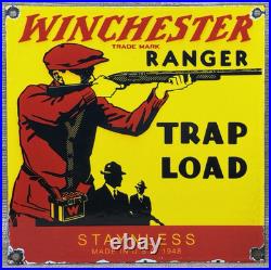 Vintage Winchester Porcelain Sign, Ammo, 12 Gauge Shells, Bird Hunting, Shot Gun