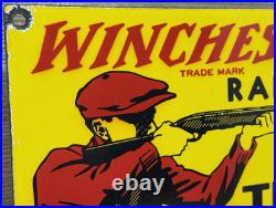 Vintage Winchester Porcelain Sign, Ammo, 12 Gauge Shells, Bird Hunting, Shot Gun