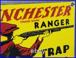 Vintage Winchester Porcelain Sign, Ammo, 12 Gauge Shells, Bird Hunting, Shot Gun