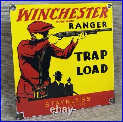 Vintage Winchester Porcelain Sign, Ammo, 12 Gauge Shells, Bird Hunting, Shot Gun