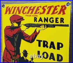 Vintage Winchester Porcelain Sign, Ammo, 12 Gauge Shells, Bird Hunting, Shot Gun