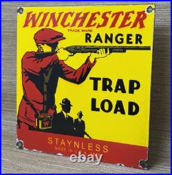 Vintage Winchester Porcelain Sign, Ammo, 12 Gauge Shells, Bird Hunting, Shot Gun