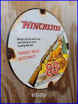 Vintage Winchester Porcelain Sign Deer Hunting Rodeo Shooting Gun Rifle Gas Oil