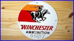 Vintage Winchester Porcelain Sign Gas Oil Pump Plate Service Station Cowboy Gun