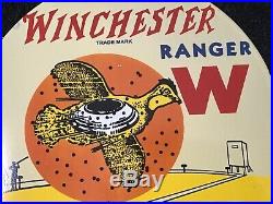 Vintage Winchester Porcelain Sign Rifle Ammo Gas Oil Pump Plate Dealer