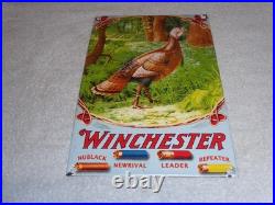 Vintage Winchester Shotgun Shells Turkey Hunting 1' Porcelain Metal Gas Oil Sign Vintage Winchester Shotgun Shells Turkey Hunting 1' Porcelain Metal Gas Oil Sign