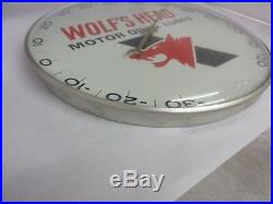 Vintage Wolf's Head Oil Round Advertising Thermometer Automotive 886-z