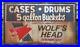 Vintage Wolfs Head Motor Oil Cases Drums Buckets Hand Painted Metal Sign 60x36