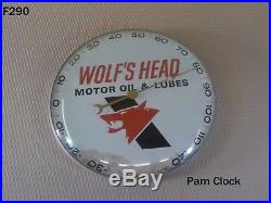 Vintage Wolfs Head Motor Oil & Lubes Thermometer Pam Clock Gas Service Station