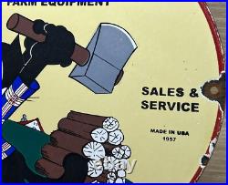 Vintage Woodys Farm Equipment Porcelain Sign Gas Oil Tools Hardware Store Sales Vintage Woodys Farm Equipment Porcelain Sign Gas Oil Tools Hardware Store Sales