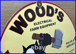 Vintage Woodys Farm Equipment Porcelain Sign Gas Oil Tools Hardware Store Sales Vintage Woodys Farm Equipment Porcelain Sign Gas Oil Tools Hardware Store Sales