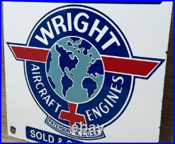 Vintage Wright Aircraft Engines Porcelain Sign Gas Oil Aviation Sales Service