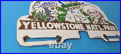 Vintage Yellowstone Porcelain National Park Tepee License Plate Topper Auto Sign