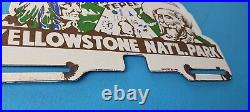 Vintage Yellowstone Porcelain National Park Tepee License Plate Topper Auto Sign