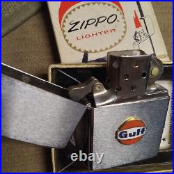 Vintage Zippo Gulf Oil Advertising Lighter New Gulf Emblem Brushed Finish 1977