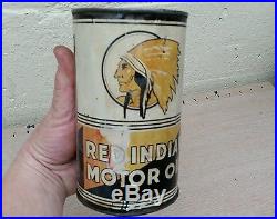 Vintage advertising red indian motor oil can canadian quarts sign gas