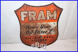 Vintage c. 1950 Fram Oil Air Fuel Filters Gas Station 2 Side 15 Metal Sign
