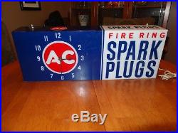 Vintage c. 1960 AC Spark Plugs Box Gas Oil 2 Sided 24 Lighted Clock SignWorks